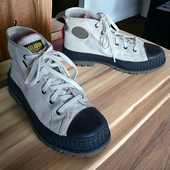 PALLADIUM PALLASHOCK SUPPLY HI ( Unisex ) 10 Woman 8.5 Men White Black Vegan - Picture 1 of 10